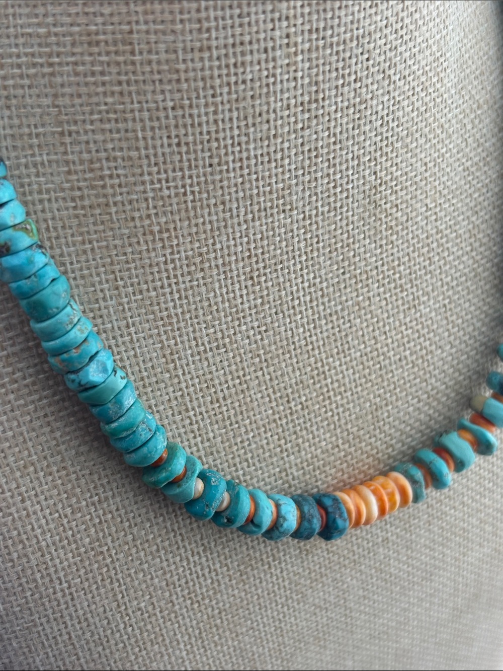🧡 Spiny Oyster & Turquoise Heishi Necklace — 16” - Picture 3 of 7